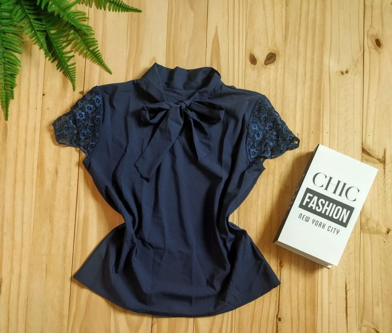 Blusa Tecido Crepe Seda Azul Marinho