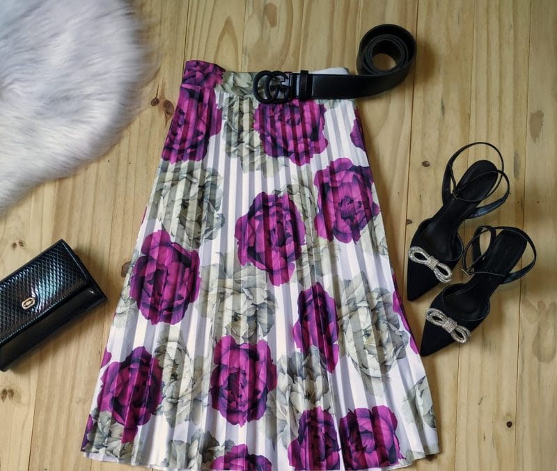 Saia Plissada Midi Estampada